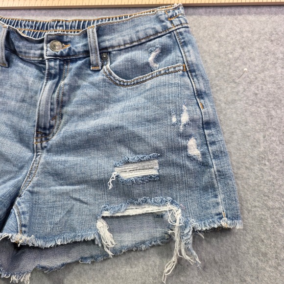 Aerie Distressed Denim Shorts Light Wash Raw Hem Elastic Back Size S - Picture 2 of 8